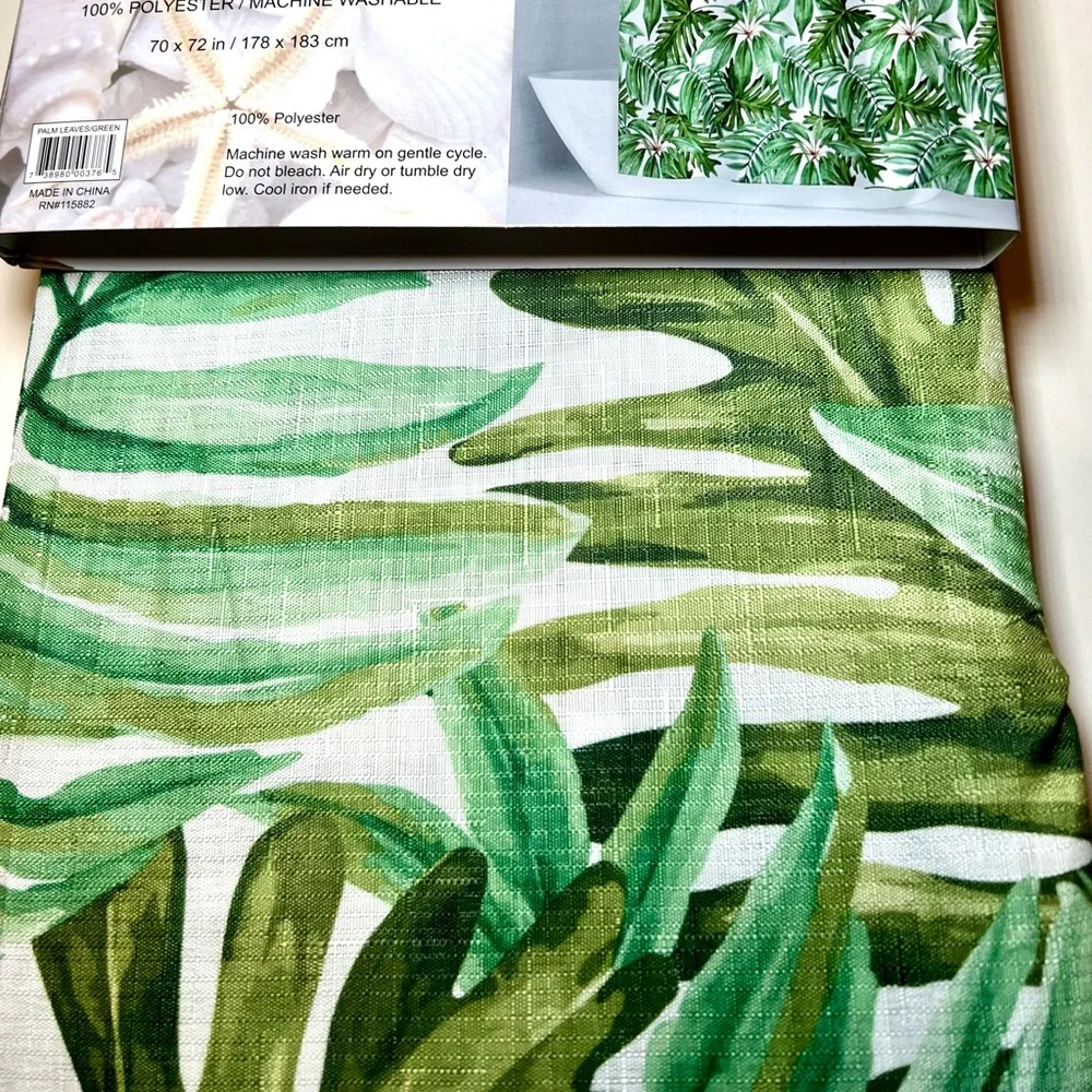Tropical Green Palm Leaves Fabric Shower Curtain